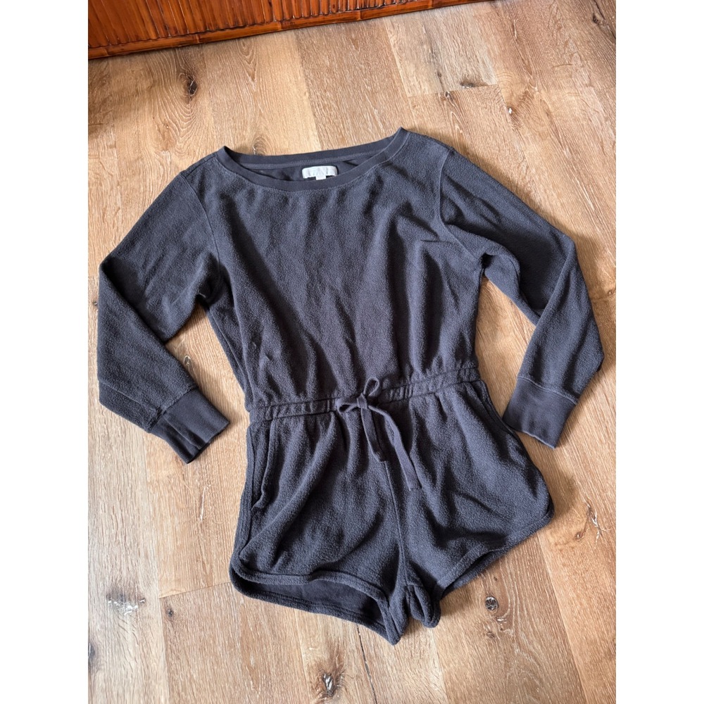 Spiritual Gangster Charcoal Grey Fleece Long Sleeve Drawstring Romper Size S